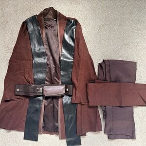 Brown and Black Jedi Tunic Costume Robe with belt, sash and pants.